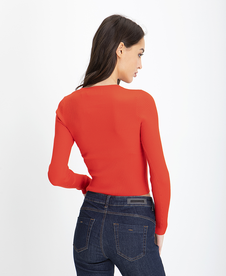 Berenice Cropped Πλεκτό Πουλόβερ σε Πορτοκαλί φωτογραφία