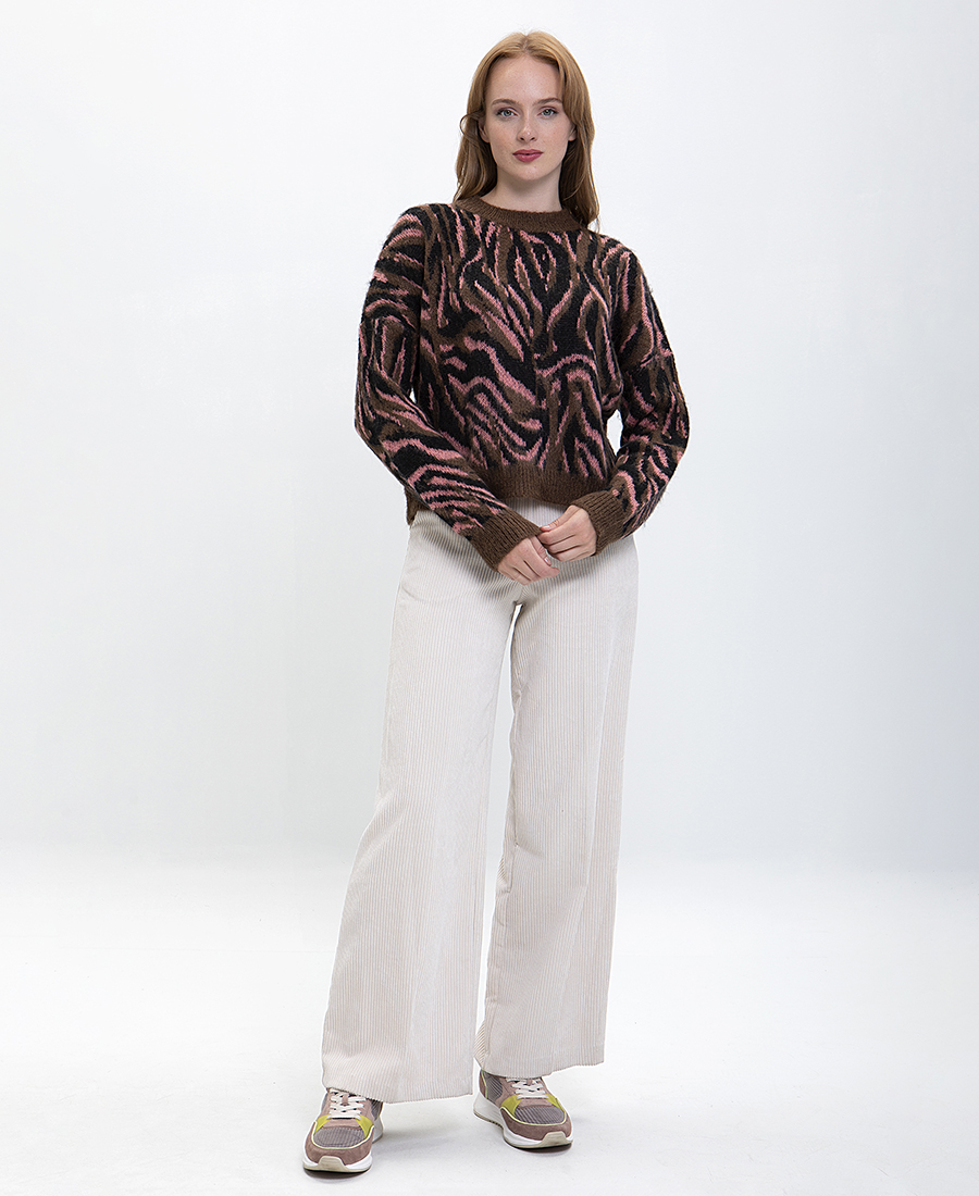 B.YU Πλεκτό Πουλόβερ σε Καφέ Εμπριμέ φωτογραφία