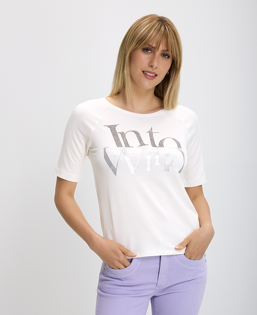 Monari Monari T-Shirt με Strass σε Ivory