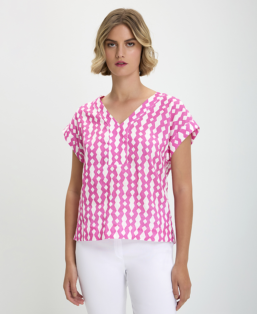 The Fashion People Τοπ Λινό σε Ροζ Εμπριμέ