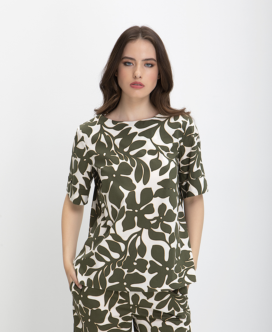 Laura Donini Μπλούζα Floral σε Πράσινο Εμπριμέ