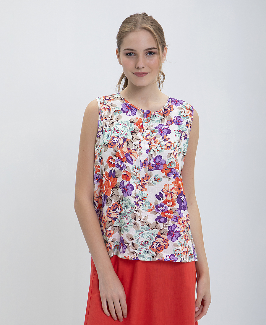 In Linea Firenze Floral Λινό Τοπ σε Εμπριμέ