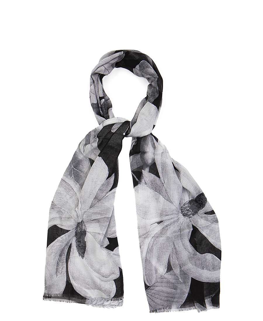  Φουλάρι με Floral Print σε Μαύρο Εμπριμέ 2025