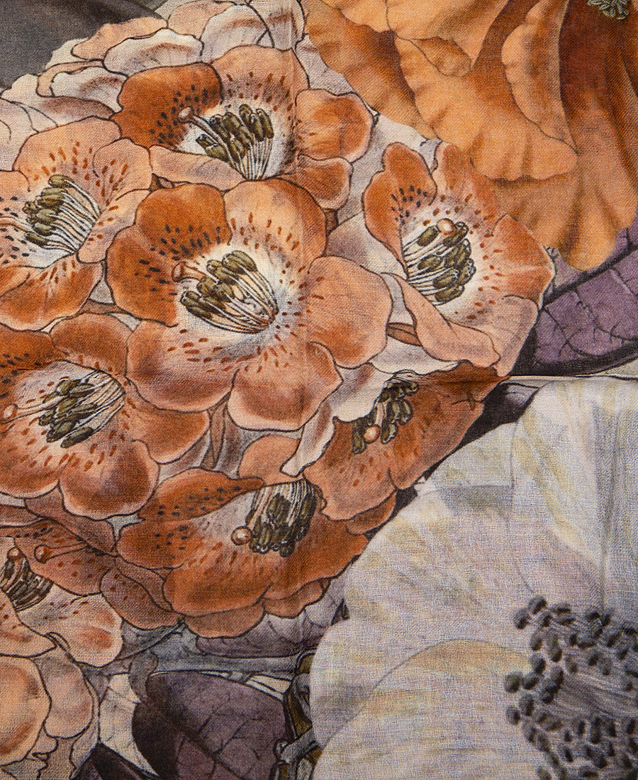 Φουλάρι με Floral Print σε Μπεζ Εμπριμέ φωτογραφία