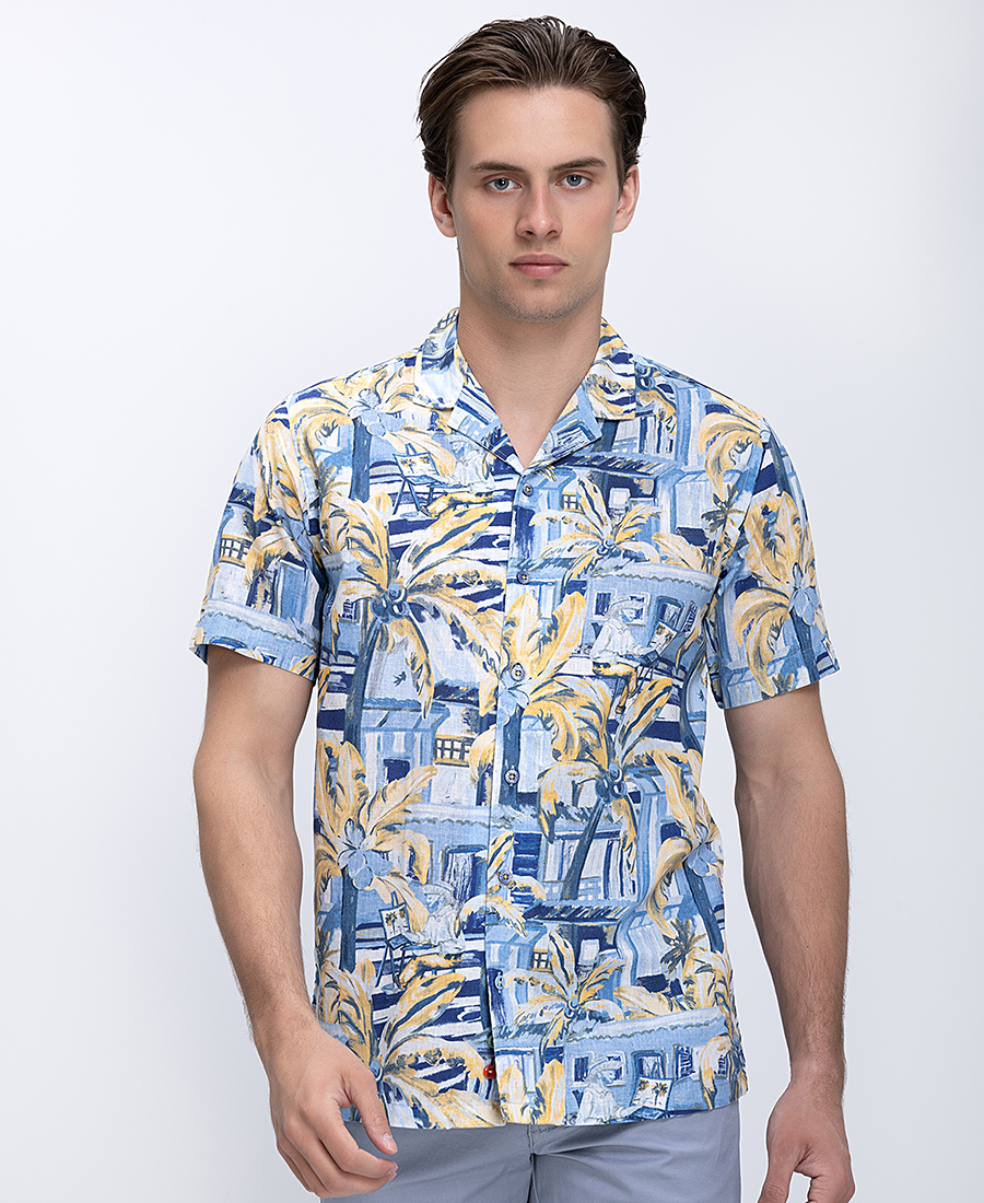 A Fish named Fred Ανδρικό Πουκάμισο Με Τροπικό Print Modern Fit