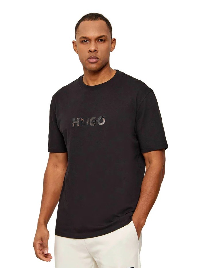 Hugo Ανδρικό T-Shirt Regular Fit Με Γυαλιστερό Logo Σε Εφέ Ταρταρούγας
