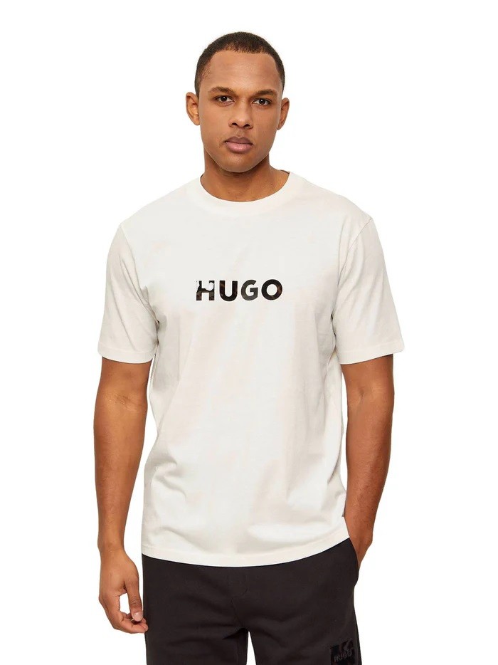 Hugo Ανδρικό T-Shirt Regular Fit Με Γυαλιστερό Logo Σε Εφέ Ταρταρούγας