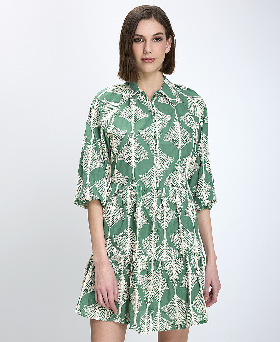 Penny Black Pennyblack Γυναικείο Σεμιζιέ Regular Fit Βαμβακερό Με Κοντά Μανίκια Και Τροπικό Μοτίβο