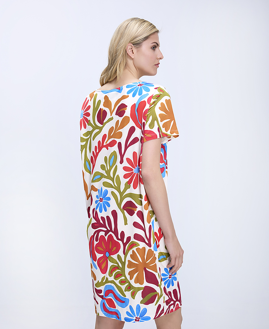 Diana D Diana D Γυναικείο Mini Φόρεμα Regular Fit Με Floral Σχέδιο Και Κοντό Μανίκι - 3