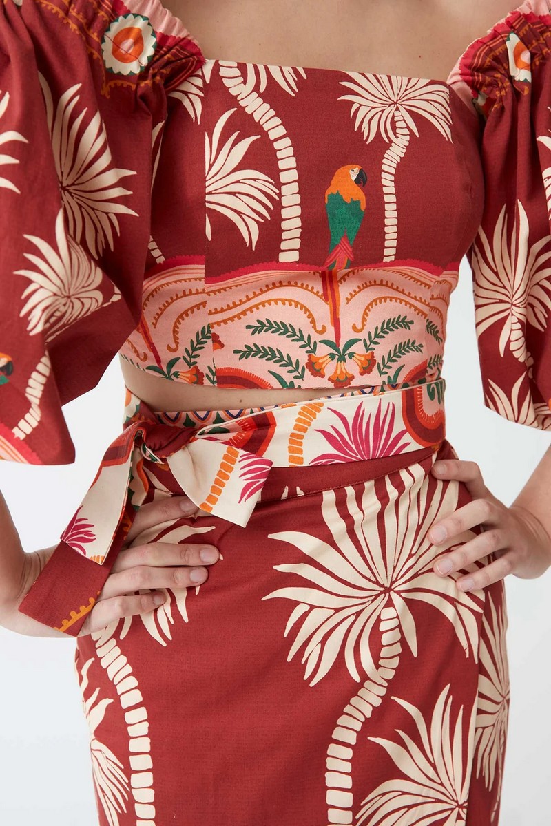 Γυναικεία Φούστα Midi με Κρουαζέ Κόψιμο και Τροπικό Μοτίβο φωτογραφία