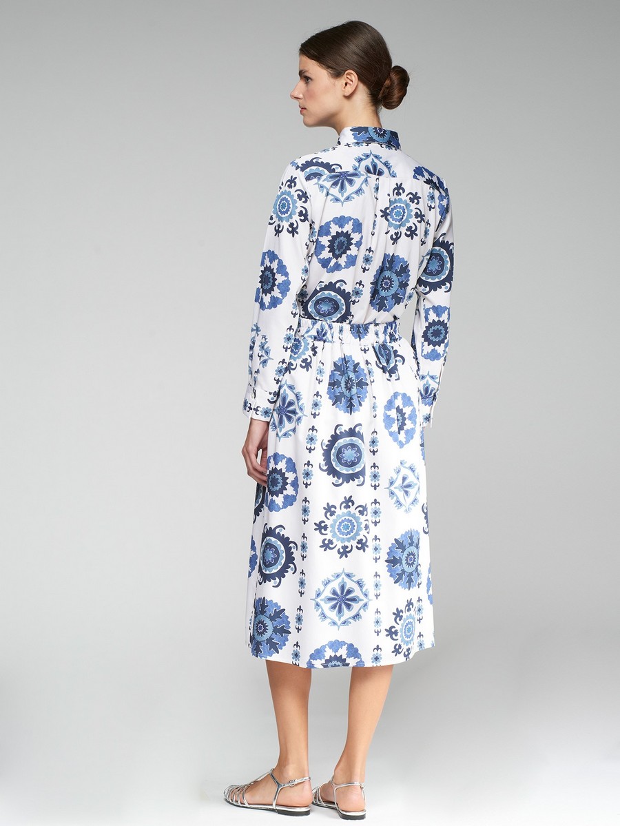 Vilagallo Γυναικεία Φούστα Midi Βαμβακερή με Suzani Print Regular Fit σε Μπλε φωτογραφία