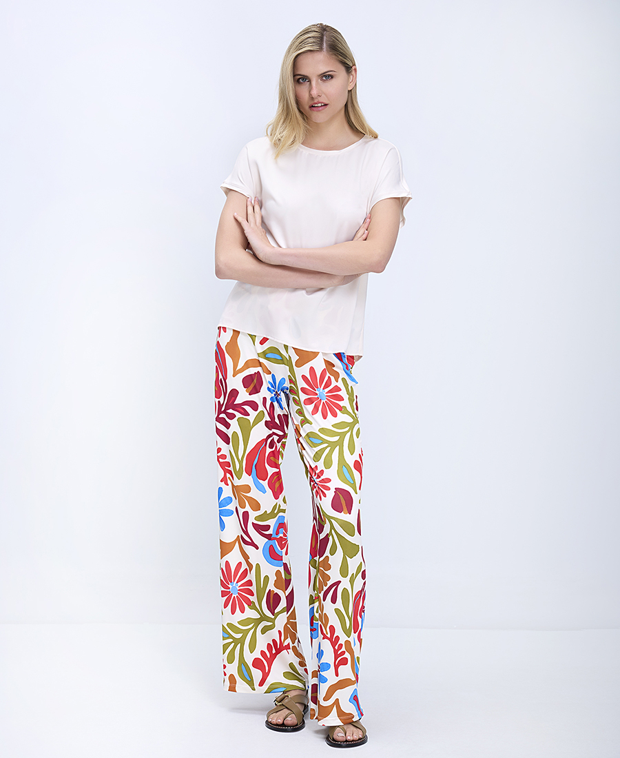 Diana D Γυναικείο Παντελόνι Regular Fit Με Floral Σχέδιο Και Ίσια Γραμμή