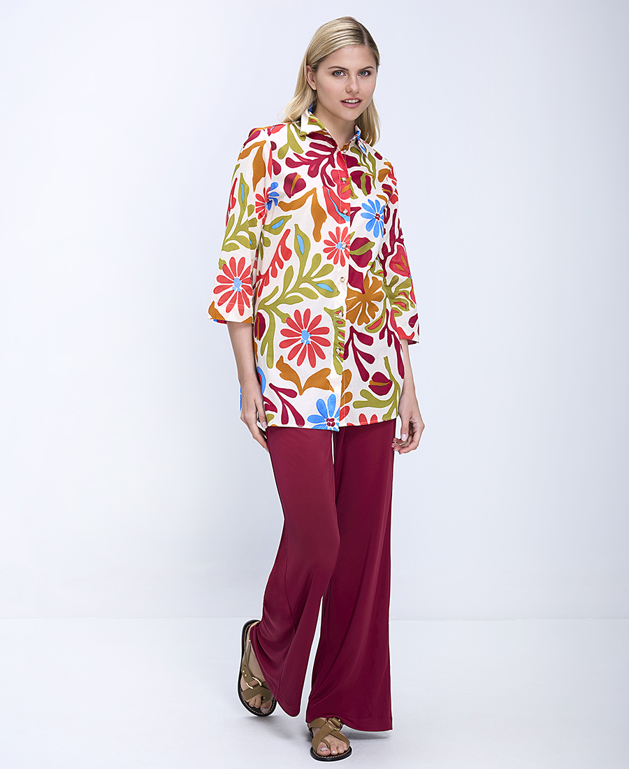 Diana D Γυναικείο Πουκάμισο Regular Fit Με Floral Σχέδιο Και Γιακά