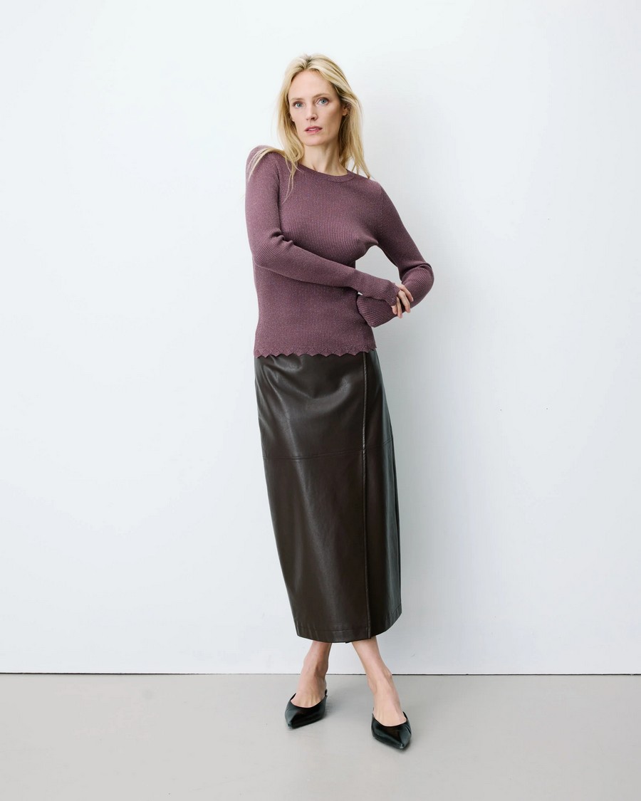 Grace & Mila Γυναικείο Μονόχρωμο Πλεκτό Slim Fit Με Lurex Και Openwork Τελειώματα Για Elegant Casual Εμφανίσεις