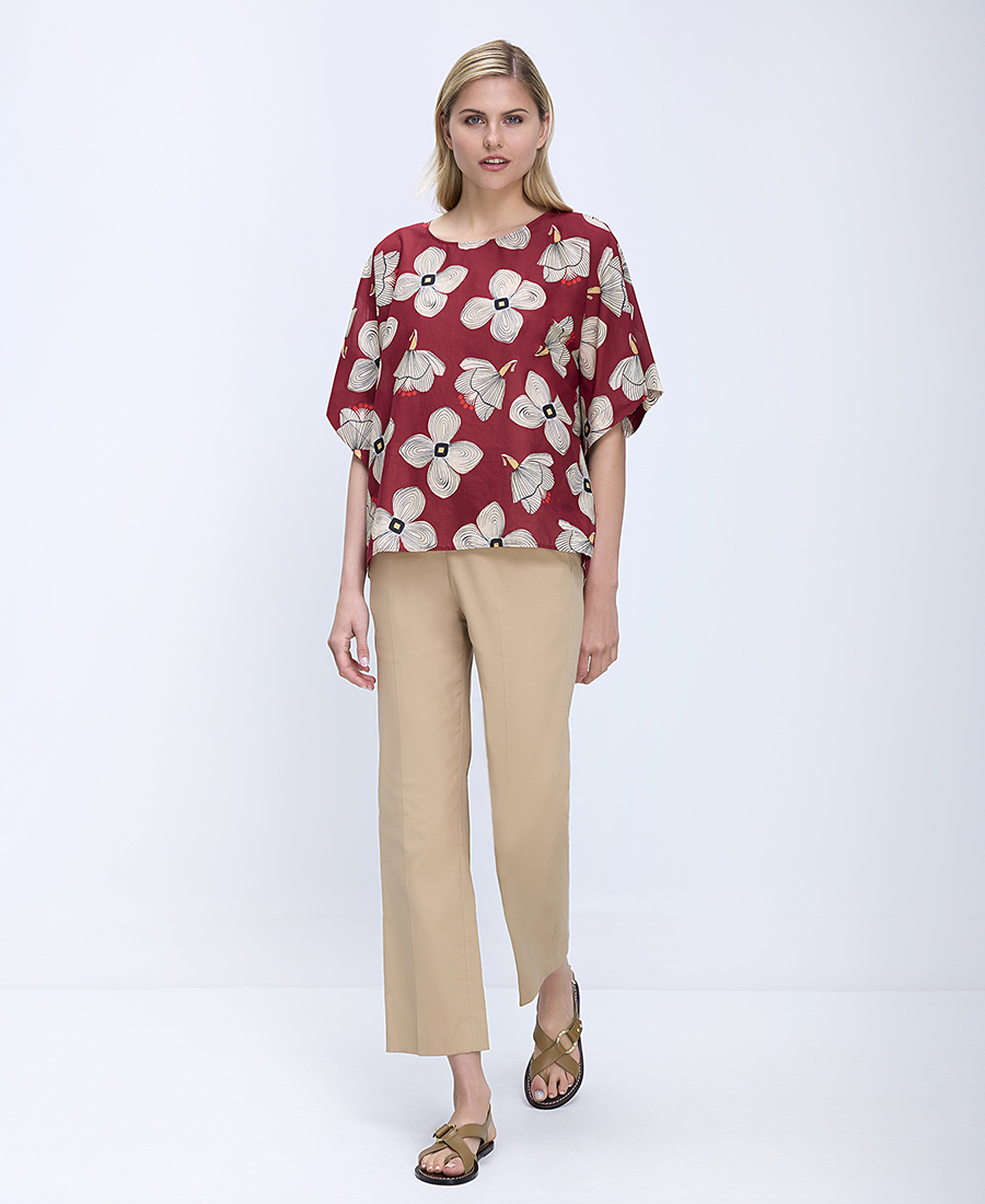 Diana D Γυναικείο Μπλουζάκι Regular Fit Με Floral Σχέδιο Και Κοντό Μανίκι