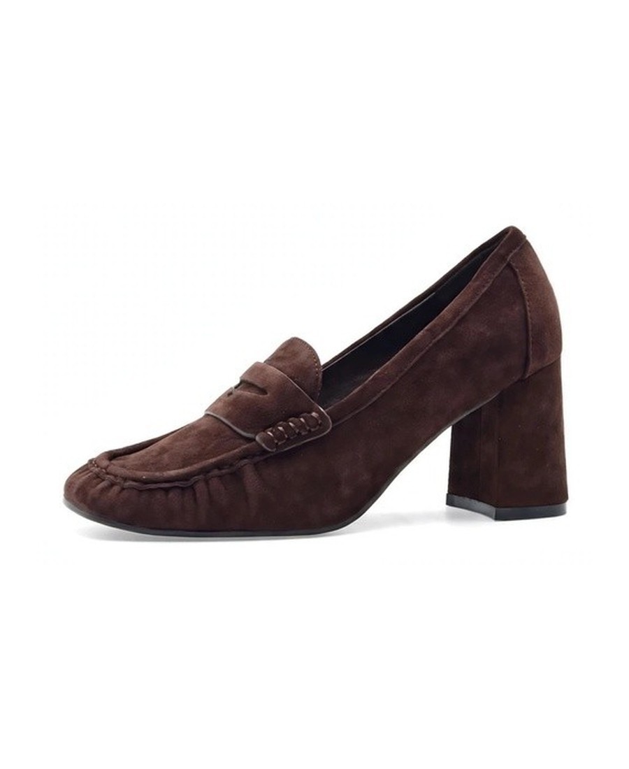 Bibilou Bibi Lou Γυναικεία Καφέ Σουέτ Loafer Pumps Με Τακούνι Για Business & Formal Εμφανίσεις - 5