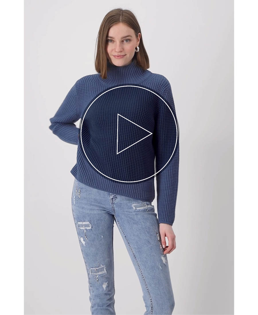 Monari Γυναικείο Πλεκτό Πουλόβερ με Όρθιο Γιακά σε Μπλε φωτογραφία